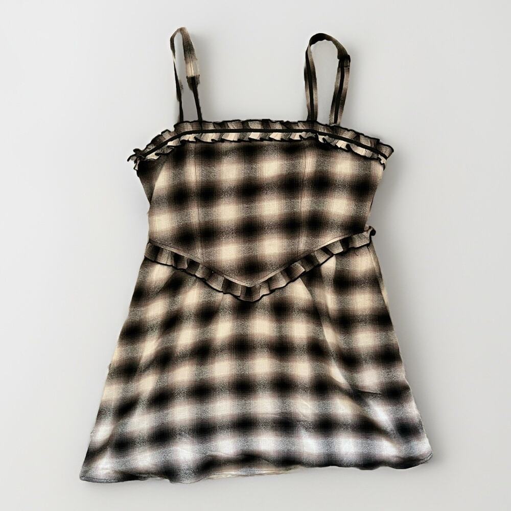 Heart & Heels Plaid Lined Ruffle Strapped Mini Dress 26 in Length Size Large